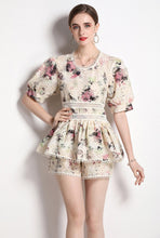 Flower Embroidery Lace Shorts Set Elegant Lantern Sleeve Shirt+Wide Leg Shorts High Quality