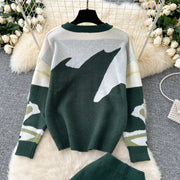Casual Knitted Sets Ladies O Neck Loose Multicolor Tops+Basic Long Pants American Style High Quality Sweater Suits