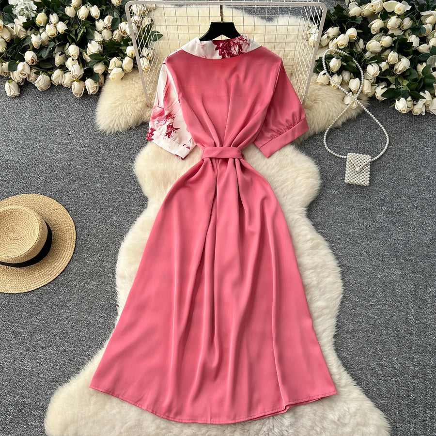 Chic Single Breasted Spliced Elegant Korean Fashion Fairy Sexy High Waist Vestidos Summer High Street Women Vacation