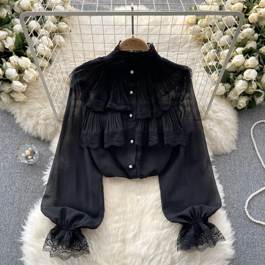 High Quality Sweet Ruffles Loose Elegant Long Sleeve Shirts