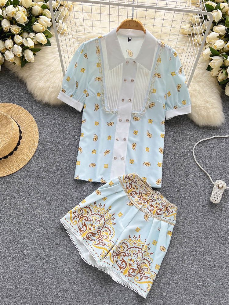 Two-piece set with print short-sleeved shirt + high-quality shorts