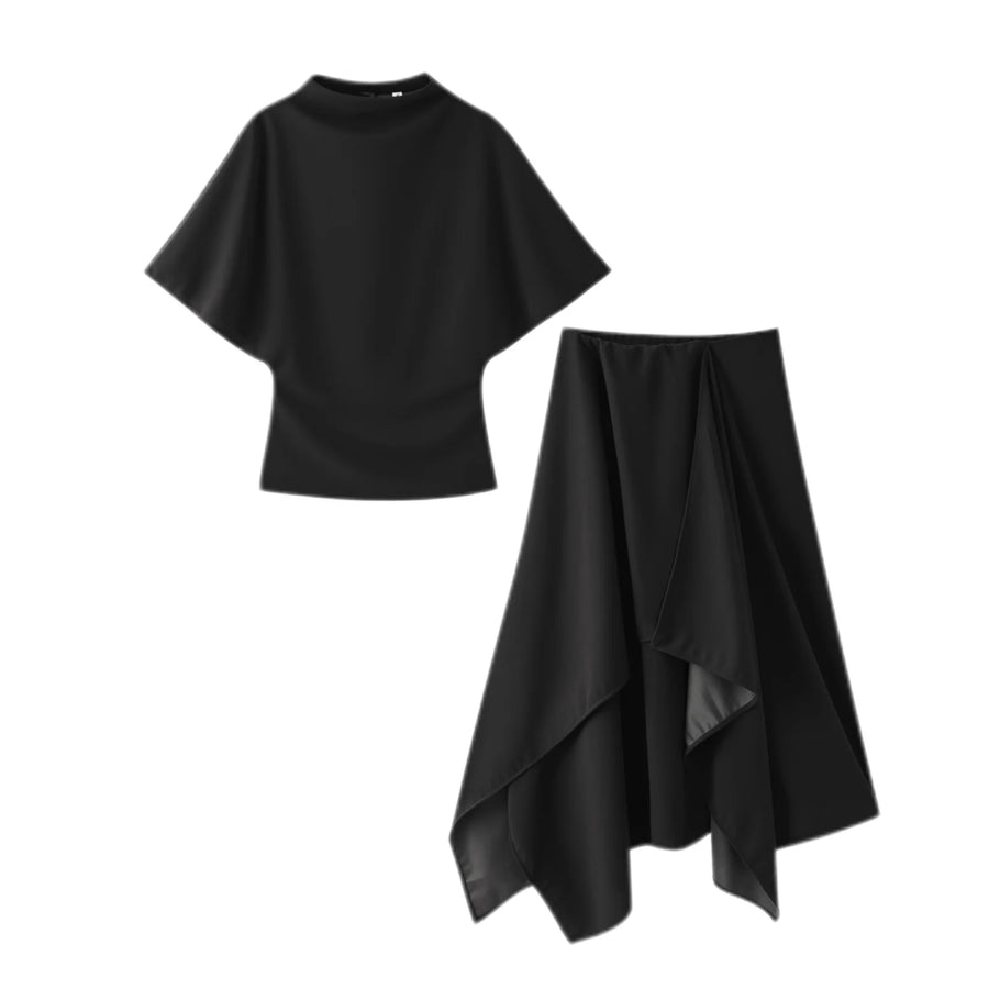 KONDALA Women Trendy Skirt Set Half High Collar Top Asymmetrical Skirt New Fashion 2026 Spring Summer Beach Holiday Skirt Set