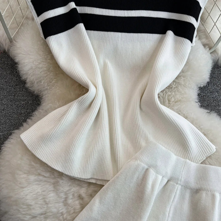 Pant Set Women Two Piece Sets Matching Sets Sleeveless Knitted Slim Fit Tops Wide Leg Long Pants High Elastic Waist Casual