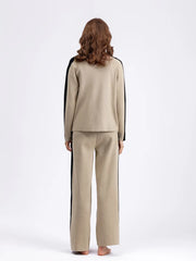 2 Piece Set Round Neck Long Sleeve Loose Sweater + High Waist Pants