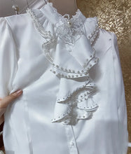 High quality pearl collar long sleeve white shirt
