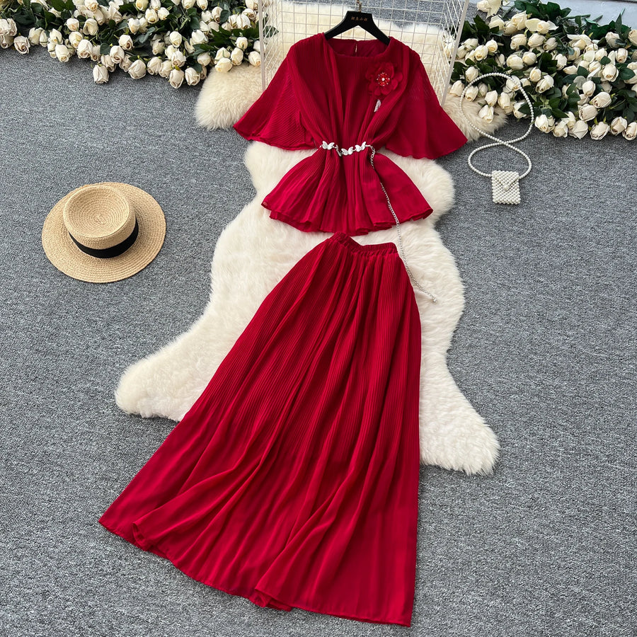 Chic Elegant Three-dimensional Ruched slim chain casual Sexy Evening Fashion fairycore women clothing Two Piece Set