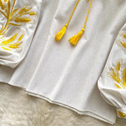 Retro Ethnic Heavy Embroidery Belted round Ne Lantern Sve irt Women Loose Casual Top Faionable Base irt