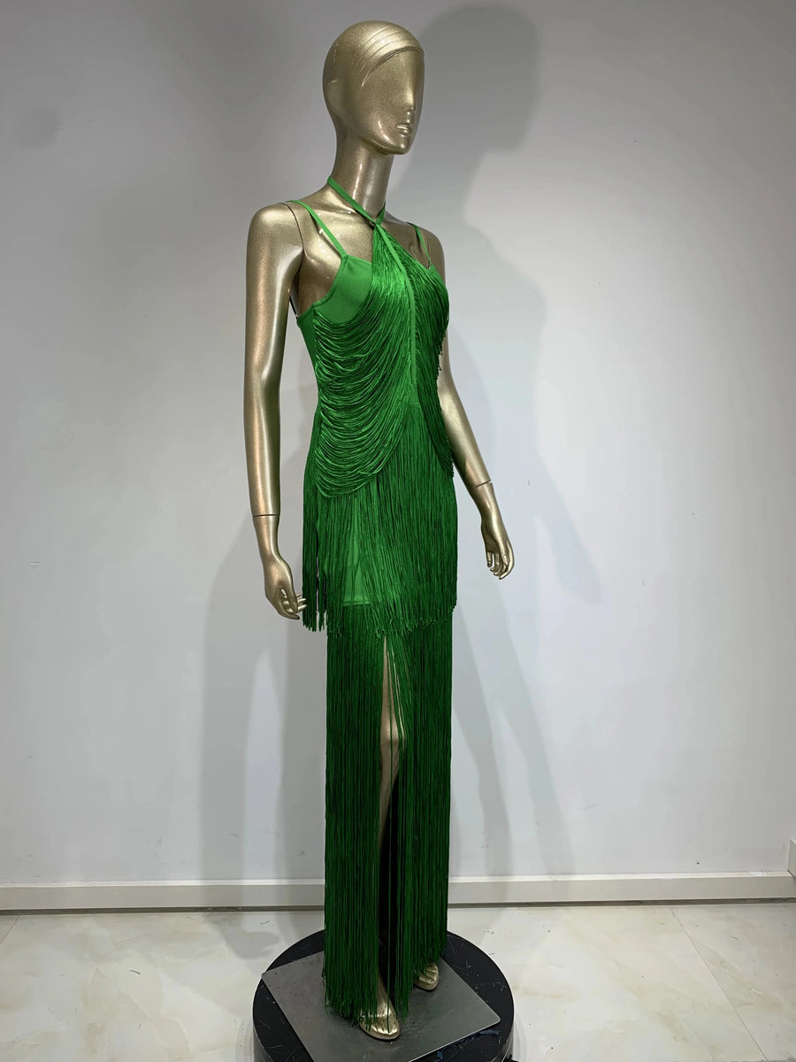 High quality green maxi sleeveless sexy elegant knitted bandage long dress