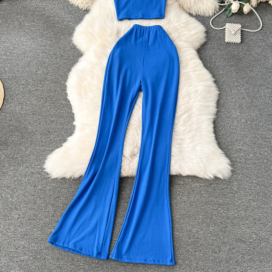 2 Piece Sets High Quality Skinny Crop Tops + Long Flare Pants