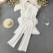 3-piece suit coat, high-waisted zip-up vest + high-quality wide-leg pants