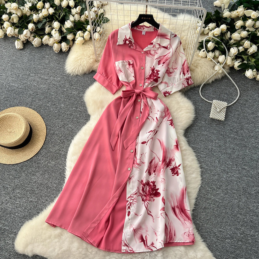 Chic Single Breasted Spliced Elegant Korean Fashion Fairy Sexy High Waist Vestidos Summer High Street Women Vacation