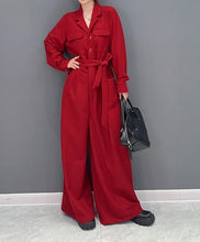 High Quality Loose Wide Leg Long Sleeve Solid Color One Piece Jumpsuit