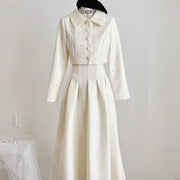 Two-piece set Elegant short jacket and long skirt suit with luxury pearl beads for women, high quality