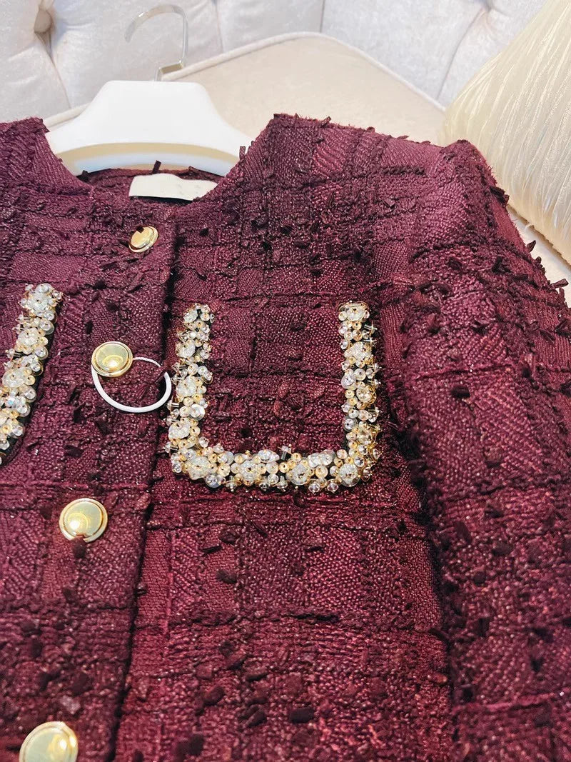 Office Ladies Elegant Two Piece Set Tweed Short Jacket High Waist A-Line Skirt New Spring Slim Fit Fashion Women Matching Sets