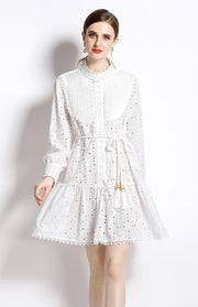 High Quality High Neck Long Sleeve Short White Dress