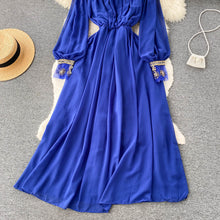 High Quality Various Colors Lantern Sleeve O Neck Maxi Embroidered Dress
