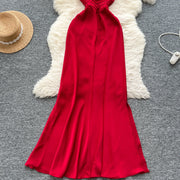 Elegant Satin V-neck Chic Straps Sexy Sleeveless Hotsweet Slim Slip Long Dresses Vintage High Street Women Clothing