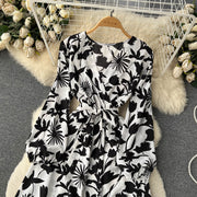 High Quality Multi Colors V Neck A-Line Floral Long Sleeve Dress