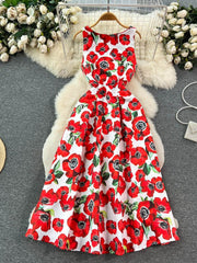 High Quality O Neck Sleeveless Floral Midi Dress