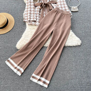 Two Piece Sets V-neck Bowknot Sweater Top + High Waist Draped Long Pants