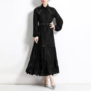 High Quality Elegant Long Sleeve Black Lace Maxi Dress