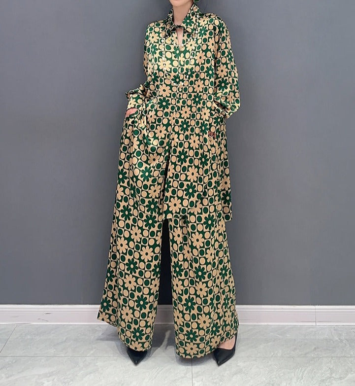 Two-pieces Long Sets For Spring Autumn Printing Long Shirt And Wide Leg Pants Casual Loose Matching Suit Clothes