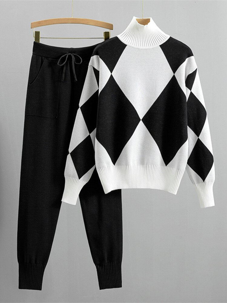 Two Piece Set Turtleneck Long Sleeve Sweater + High Quality Harem Pant