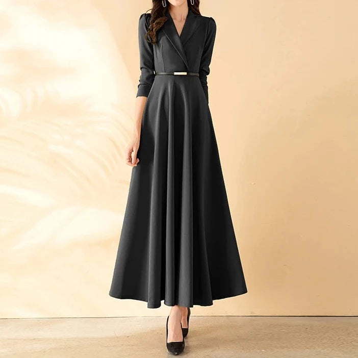 High quality long sleeve collar elegant dress Black / XXL High quality long sleeve collar elegant dress Black / XXL