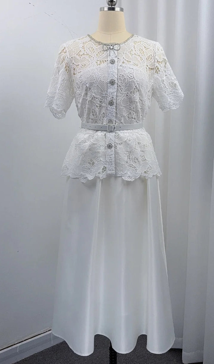 Elegant Beading Diamond Luxury Embroidery Prom Evening Dress Women Summer Short Sleeve Hollow Out Lace Patchwork Belt Long Dress