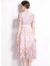 High Quality Short Sleeve Slim Waist Lace Hollow Out Dress