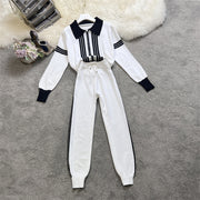 Two Piece Set Stripe Zipper Cardigan + High Quality Harem Pants