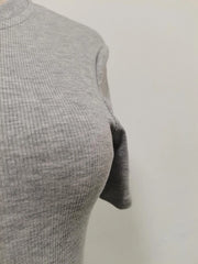 Casual plain pleated patchwork round neck short sleeve t-shirts with spliced metal buckle