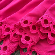 Elegant retro style slit maxi dress with pearl buttons and high-quality crochet embroidery