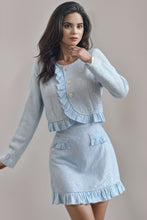 Two-piece tweed set with slim high skirt+high quality ruffled top