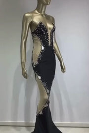 Elegant Strapless Dresses V Neck High Quality Crystal Plexiglass Petal Embroidery