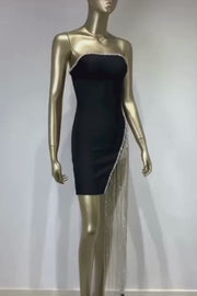 High Quality Black Diamonds Backless Strapless Sexy Bodycon Dress