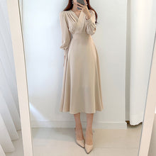 High Quality V Neck Long Midi Dress Luxury Elegant Solid High Waist Dress