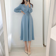 High Quality V Neck Long Midi Dress Luxury Elegant Solid High Waist Dress