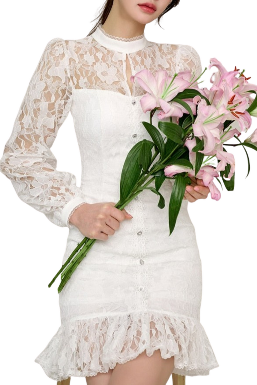 Pencil Sheath Sexy Summer Dress Women Knee Length Balloon Sleeves White Bodycon Floral Lace Dresses White / L Pencil Sheath Sexy Summer Dress Women Knee Length Balloon Sleeves White Bodycon Floral Lace Dresses White / L