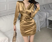 Sexy V-Neckline Hip Long Sleeve Bodycon Dress