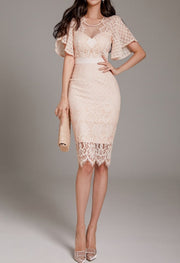 High Quality Lace Elegant Bodycon Solid Color Bodycon Dress