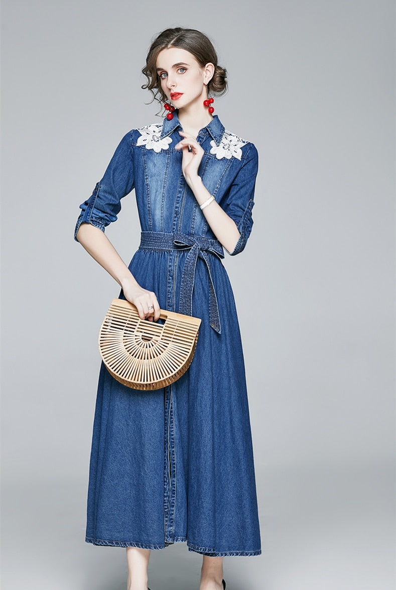 Elegant three quarter sleeve dress with high quality ties