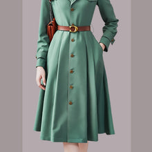 High Quality Belted Pocket Midi Long Sleeves Business Shirt Dress