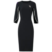 High Quality Knee Length Three Quarter Sleeve Elegant Black Dress