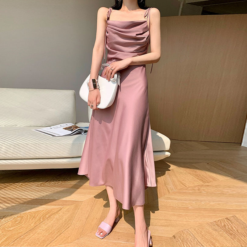 High Quality Square Neck Sleeveless Sexy Elegant Midi Dress