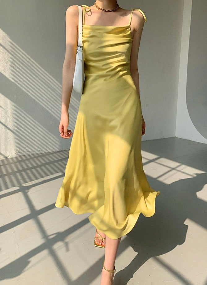 High Quality Square Neck Sleeveless Sexy Elegant Midi Dress