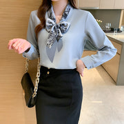 High Quality Tie Neck Elegant Long Sleeve Loose Shirt