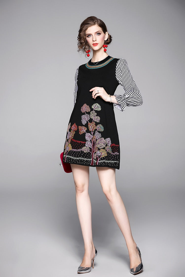 Elegant long sleeve shirt dress with high quality embroidery