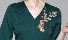 Vintage Designer High Quality V Neck Floral Embroidery Elegant Dress