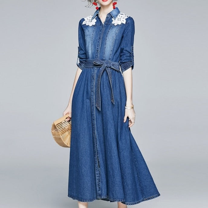 Elegant three quarter sleeve dress with high quality ties